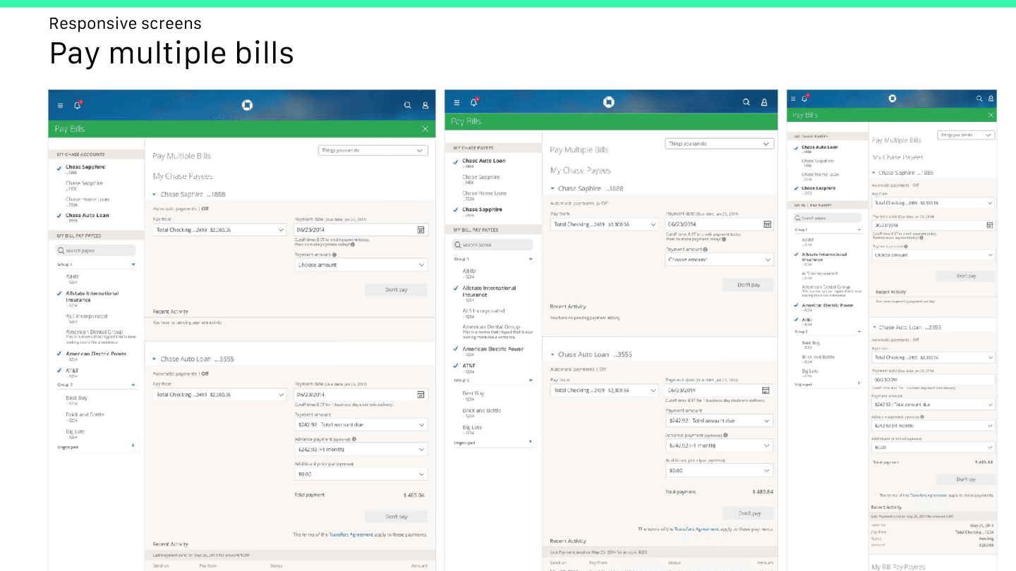 Chase Responsive Web — Payment screens across device sizes